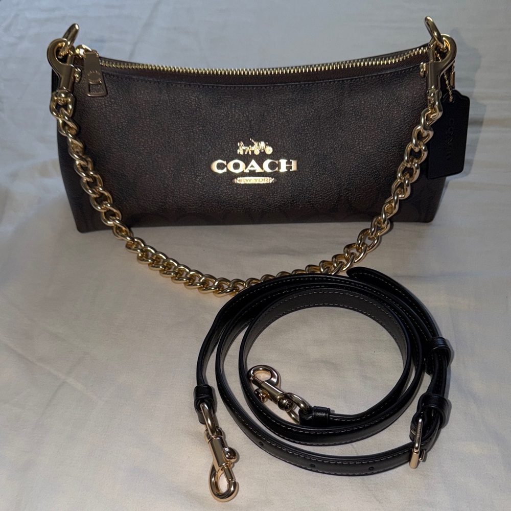 NWOT Coach Charolette Dark Brown Signature Chain Shoulder bag